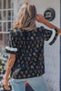 Black Contrast Frilled Trim Short Sleeve Floral Shirt