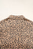 Khaki Leopard Print Collar Long Sleeve Patch Pocket Shift Denim Jacket