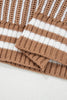 Khaki Two Tone Striped Patchwork Drop Shoulder Loose Sweater