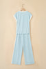 Mist Blue Contrast Trim Round Neck Pocketed Boxy Tank Top Wide Leg Pant Set