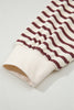 Red Dahlia Striped Print Drop Shoulder Long Sleeve Henley Top