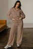Bright Pink Polo Collar V Neck Pullover and Drawstring Sweatpants Set