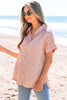 Delicacy Metallic Buttoned Loose Fit Short Sleeve Shirt