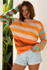 Orange Stripe Color Block High Neck Drop Shoulder Cozy Sweater