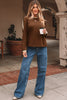 Dark Brown Varsity Striped Accent Contrast Crew Neck Long Sleeve T Shirt