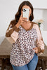Parchment Leopard Colorblock Patchwork Twist Ribbed Plus Size V Neck Baggy Pullover