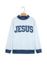 Light Grey Polka Dot Contrast Trim JESUS Letter Graphic Sweatshirt