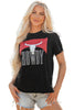 Black Western HOWDY Steer Head Print Side Slits Loose Fit T Shirt