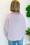 Purple Stripe Loose Drop Shoulder Long Sleeve Top