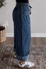 Blue Stripe Contrasted Drawstring Pocketed Loose Jeans