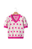 Rose Red Polka Dot Puff Short Sleeve Sweater Top