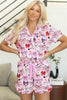 Pink Cute Ribbon Bows Printed Shirt Style 2pcs Short Pajama Set