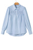 Sky Blue Stripe Shirred Detail Half Placket Collared Long Sleeve Fall Shirt