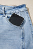 Sail Blue Raw Hem Turnup Loose Ankle-length Jeans