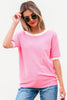 Bonbon Colorblock Bow V-Shape Cut Back Short Sleeve Sweater