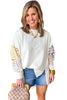 White Floral Dotted Mixed Print Patchwork Sleeve High Low Casual Sweatshirt