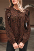 Brown Leopard Print Ruffled Puff Sleeve Blouse