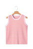 Pink Stripe Textured Knit Sleeveless Casual Sweater Top