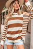 Brown Stripe Drop Shoulder Sleeve Patchwork Baggy Sweater