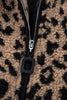 Khaki Leopard Print Zip Up Stand Neck Side Pocket Jacket