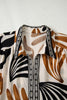 White Plus Size Abstract Print Contrast Collar Split Neck Shift Long Dress