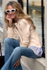 Beige Cable Texture Bohemian Ruffle Hem Patchwork Sweater