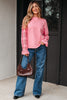 Sachet Pink Drop Shoulder Lace Ruffled Sleeve Patchwork Loose Sweatshirt