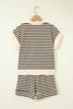 Black Stripe Ribbed Color Block Trim Zip Polo Tee Drawstring Shorts 2pcs Outfit