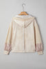 Beige Floral Patched Waffle Textured Colorblock V Neck Casual Hooded Top