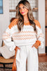 Khaki Zigzag Geometric Pattern Knitted Pullover Sweater