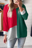Chestnut Color Block Knit V Neck Loose Sweater