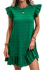 Dark Green Textured Flutter Sleeve Ruffled Mini Dress