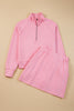 Pink Half Zip Sporty Pullover Mini Skirt 2pcs Outfit
