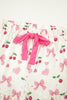White Floral Print Contrast Pipping Short Pajamas Set