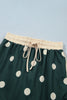 Green Polka Dot Print Color Block Trim Baggy Pullover Drawstring Skirt 2pcs Set