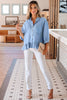 Beau Blue Half Sleeve Button Down Ruffled High Low Chambray Shirt