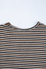 Brown Faux Two Piece Textured Striped Round Neck Long Sleeve T Shirt