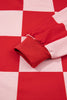 Red Checkerboard Plaid Long Sleeve Solid Color Shorts 2pcs Set