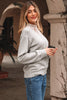 Light Grey Button Keyhole Lace Patchwork Drop Shoulder Sweater