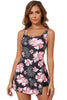 Black Floral Print Twisted Hollowed Back Swim Dress