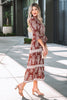 Brown Floral Print Belted Striped Trim Tiered Maxi Dress