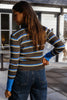 Chicory Coffee Ribbed Knit Contrast Cuff Henley Button Sweater