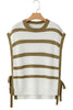 Khaki Stripe Tie Open Side Sweater Knitted Top