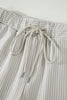 Khaki Stripe Dolman Sleeve Polo Shirt and Drawstring Shorts Set