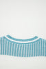 Light Blue Two Tone Striped Patchwork Drop Shoulder Loose Sweater