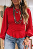 Bright Green Solid Color Smocked Ruffle Hem Long Sleeve Blouse