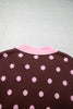 Pink Polka Dot Pattern Color Block Collared Loose Pullover Sweater