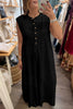 Black Half Buttons Sleeveless Wide Leg Textured Jumpsuit