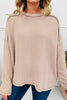 Green Bay Twist Ribbed Exposed Seam Detail Long Sleeve Loose Top