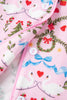 Pink Nutcracker Doll Christmas Print Ribbon Tie Waist Short 2pcs Pajama Set